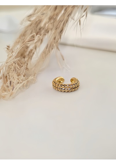 Minimal Işıltılı Zirkon Taşlı Kıkırdak Cuff Gold Renk Küpe Gold