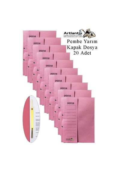 Yarım Kapak Telli Dosya Pembe Karton 20 Adet Karton Yarım Kapaklı Kapsüllü Dosya A4 Boy 24x32 Cm Klasör İçin Büro Ofis