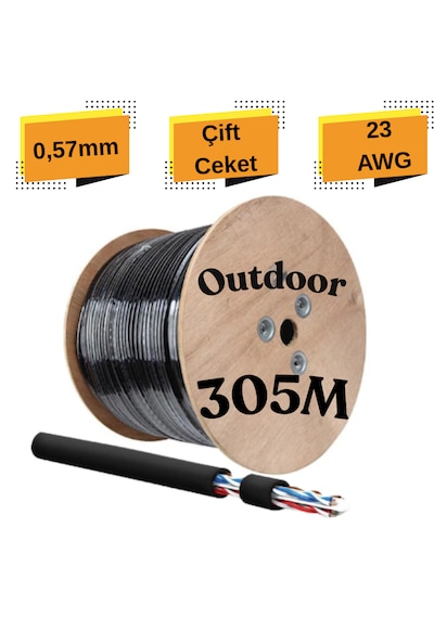 Cat6 305 Metre Makara Dış Ortam 0,57mm Kesit Çift Ceketli Outdoor Kablo