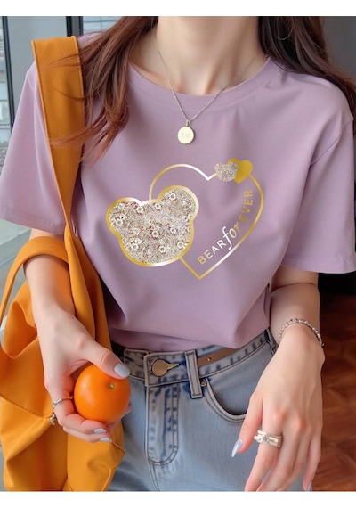 Flood Of Style Kadın Lila Bear For Ever Baskılı Oversize Mor