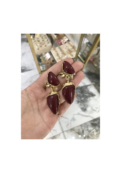 Bordo Gold Detaylı Küpe
