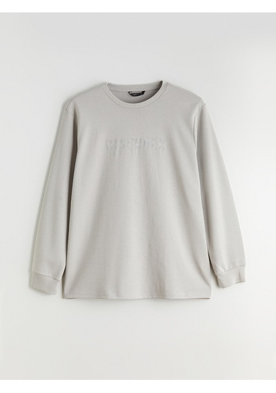 Lcwaıkıkı Classic Gri Büyük Beden Bisiklet Yaka Baskılı Erkek Sweatshirt