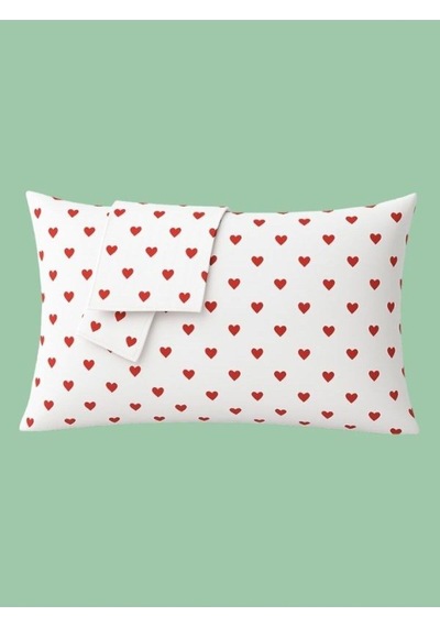 Amour %100 Pamuk Yastık Kılıfı Kalp Desenli 2 Li Set Beyaz
