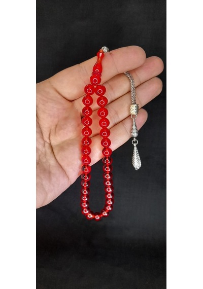 Anemore Collection Çubuk Kehribar Tesbih Küre Kesim Kırmızı Renkli T-424