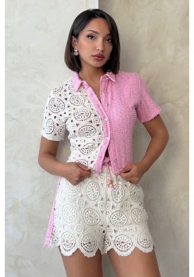 Verymoda Kot Dantel Gömlek Vmd2801 Ham Pembe