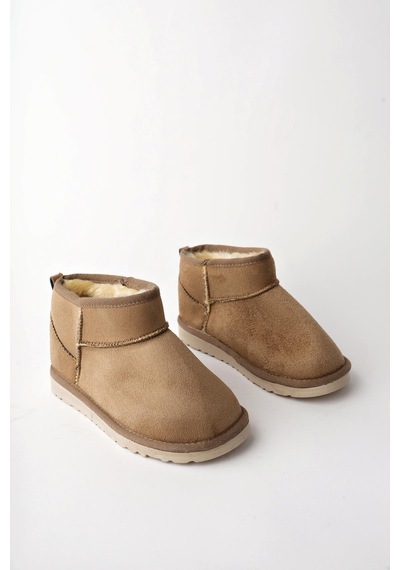 Muggo Snow Garantili Unisex Çocuk Kalın Taban İçi Tüylü Günlük Mini Yarım Bot Vizon