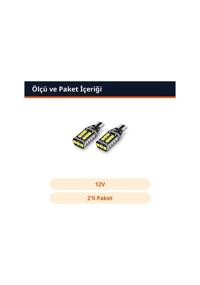 Trobus Oto Park Lambası T15 Ampul 12v 15 Led 2'li Beyaz
