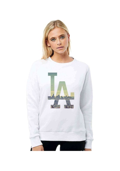 La Basketbol Baskılı Beyaz Kadın Sweatshirt