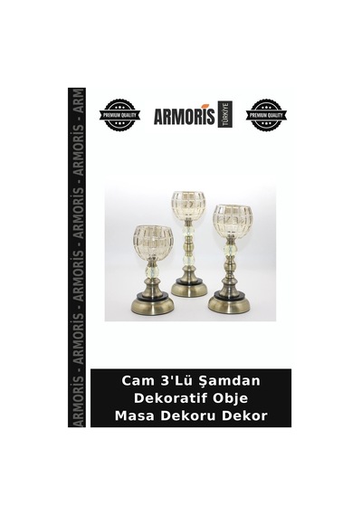 Cam 3'lü Şamdan Dekoratif Obje Masa Dekoru Dekor Çok Renkli