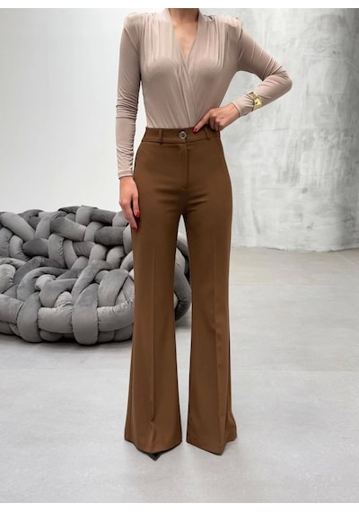 Defymoda 230 Gr Poly Viscose Full Lycra I Spanyol Paça Pantolon Taba