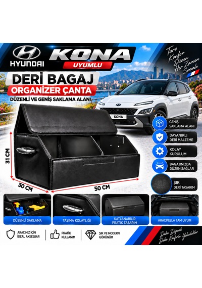 Hyundai Kona Uyumlu Oto Bagaj Organizeri Deri Bagaj Kutu Çanta 1