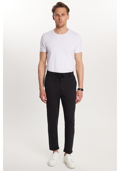 Tudors Erkek Slim Fit Pamuklu Beli Bağlamalı Yan Cepli Katlamalı Paça Jogger Siyah Pantolon-33811 Siyah