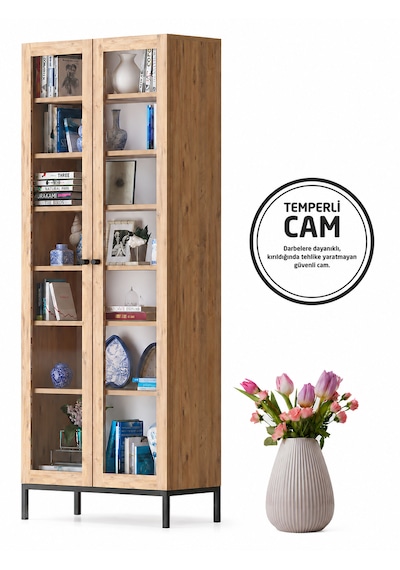 Fibona Mobilya Nova Temperli Camlı Çok Amaçlı Vitrin Kitaplık 80 35 190 Cm Membran Kapak Atlantik Çam Fibona Mobilya Nova Temperli Camlı Çok Amaçlı Vitrin Kitaplık 80 35 190 Cm Membran Kapak Atlantik Çam