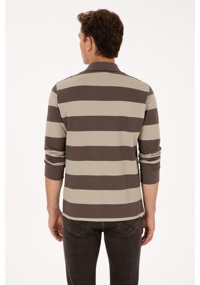 U.S. Polo Assn. Erkek Regular Fit Polo Yaka Çizgili Vizon Sweatshirt 50316467-VR052