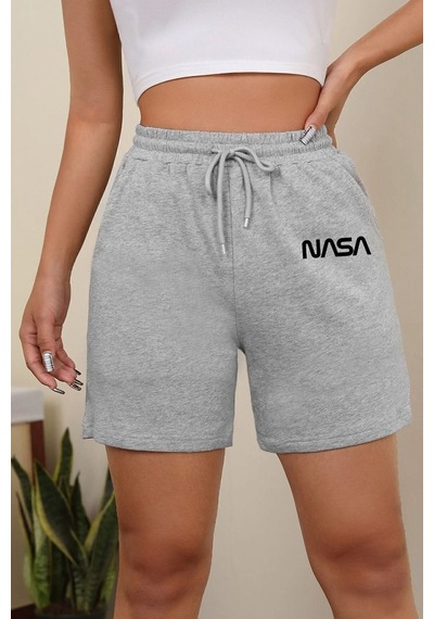 Uyguntarz Tasarım Baskılı Pamuk Unisex Penye Short Açık Gri - Melanj