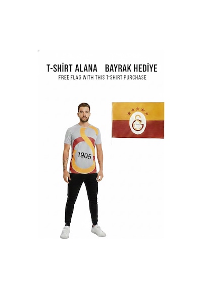 Gsstore Galatasaray Büyük Logolu Tee Gri T-shirt Bayrak Ve Uv Kutu Hediyeli Gri