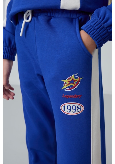 Tommylife Tommy Life Gece Mavi Pamuklu İçi Tüylü Yumuşak Dokulu Standart Fit Baskılı Kız Çocuk Eşofman Takım - 75166 Mavi