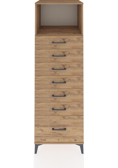 Kronos Dolap Tek Raflı 7 Çekmeceli 60x59x182 Çam-çam Çam