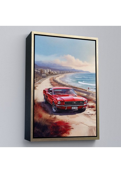 Ahşap Çerçeveli Sahil Kebuyologknvındaki Kırmızı Mustang Tablo-7770