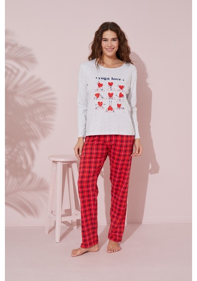 Siyah İnci Pamuklu Örme Pijama Takım 24240147 Bej Melanj