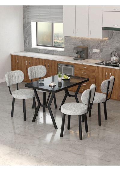 Azra 70x110cm Bendir Mutfak Masası, Mutfak Masası Takımı, Yemek Masası, 4 Açık Gri Sandalye Açık Gri