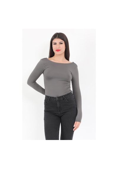 Giysa Kadın Füme Sırt Dekolteli Uzun Kollu Çıtçıtlı Esnek Zıbın Body - 2440 Füme