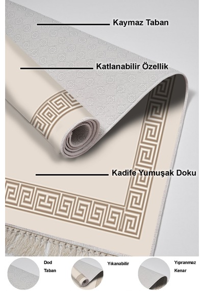 Dekoreko Kaymaz Taban Djt 2 Li Banyo Paspas Takımı Trend Saçaklı Modern Kt493 krem