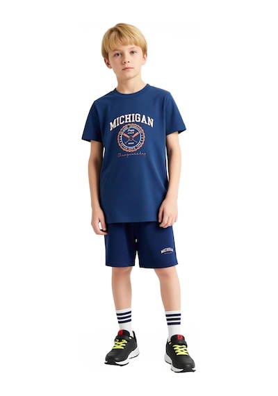 Ersefa Erkek Çocuk Konforlu Şehir Baskılı Pamuklu T Shirt Ve Şort Kombin İndigo