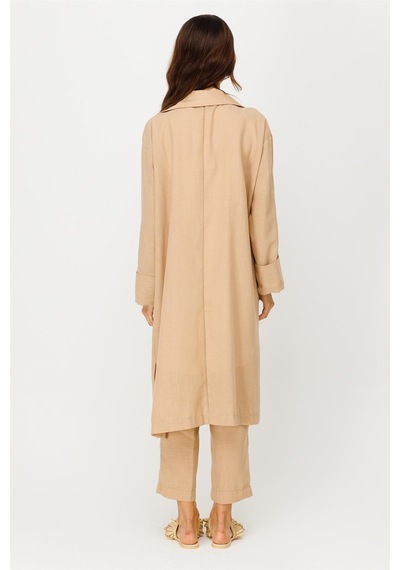 Esswaap Keten Kumaş Ceket Pantolon Takım Camel-camel Camel