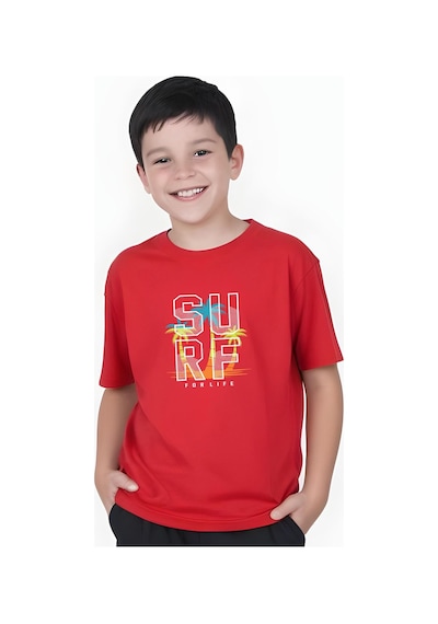 Panios Kids Surf Baskılı Erkek Çocuk Kısa Kollu Tişört Kırmızı