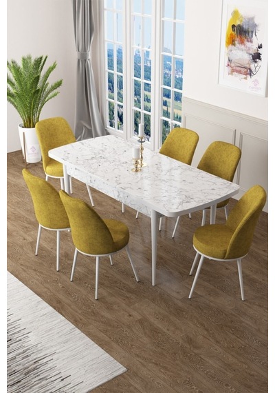 Canisa Concept Zen Serisi 80x132 Mdf Açılabilir Beyaz Mermer Desen Masa Takımı Ve 6 Hardal Sandalye Masa Beyaz/sandalye Hardal Canisa Concept Zen Serisi 80x132 Mdf Açılabilir Beyaz Mermer Desen Masa Takımı Ve 6 Hardal Sandalye Masa Beyaz/sandalye Hardal