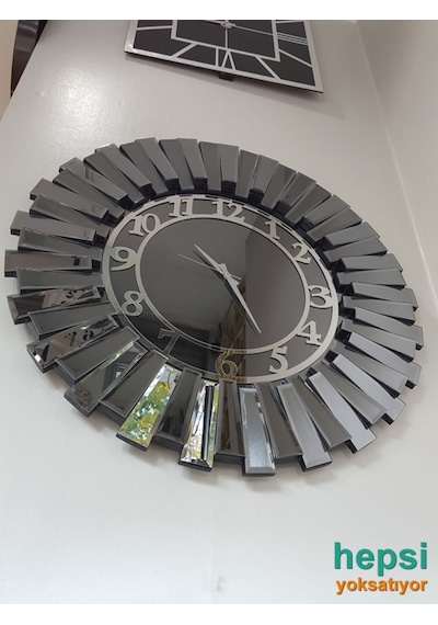 Güneş Smoked Latin Gümüş Füme 85 Cm Dekoratif Aynalı Duvar Saati