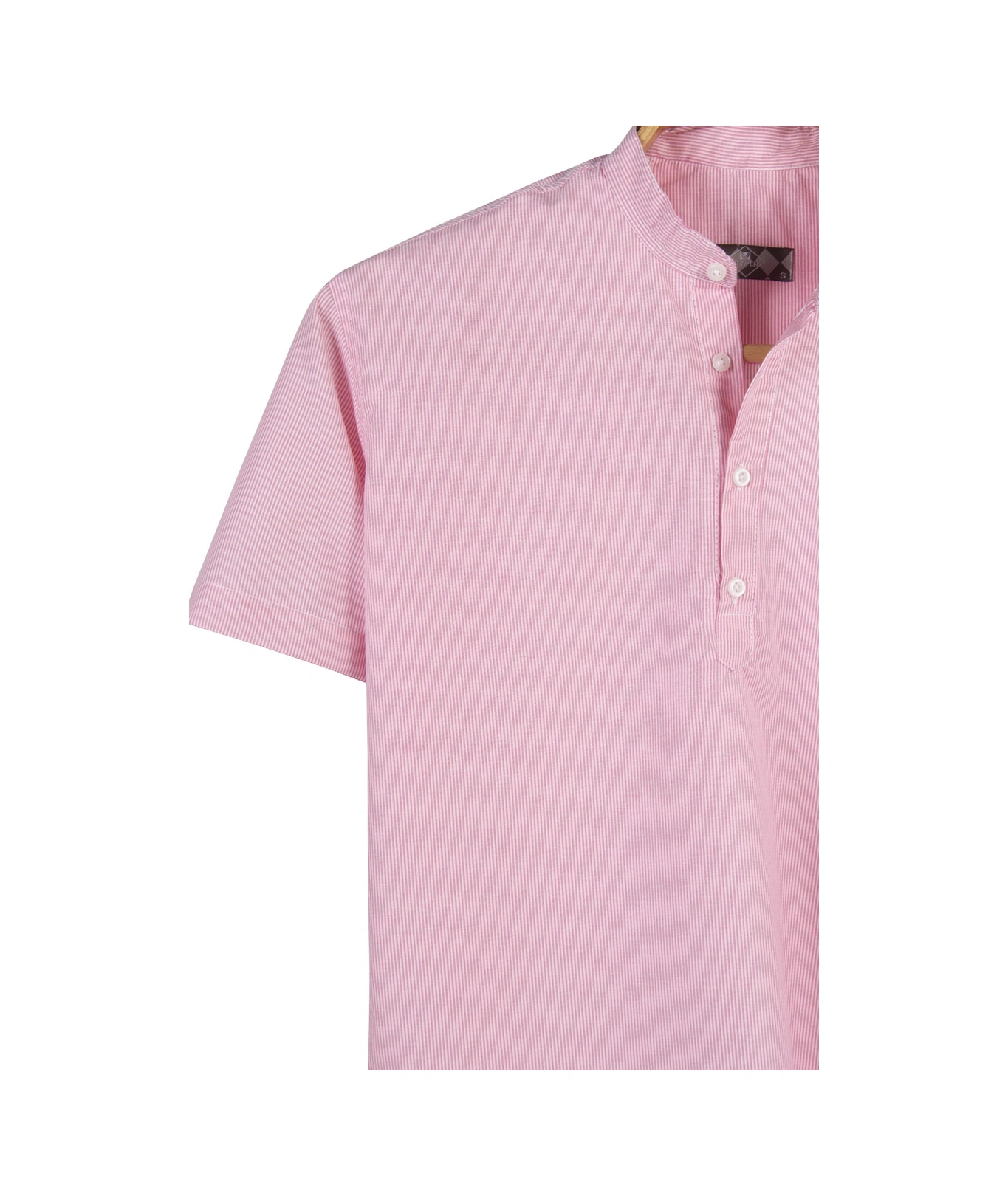 Veaven Erkek Koyu Pembe Hakim Yaka Yarım Patlı Dik Çizgili Kısa Kollu Slim Fit Gömlek Koyu Pembe