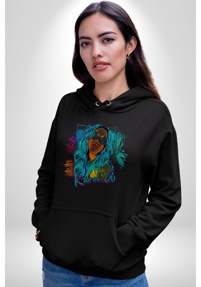 Karol G Şarkıcı Kadın Erkek Siyah Kapüşonlu Sweatshirt Hoodie Siyah