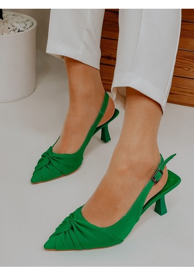 Ervanın Butiği Yeşil Saten Bow Fiyonk Detay Kadın Stiletto-3674