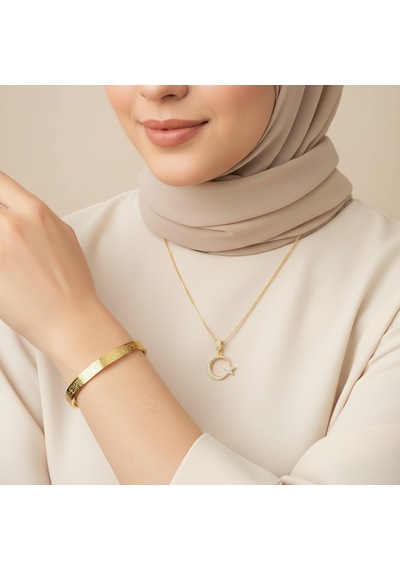 Türk Bayraklı Kolye Ve Ayetel Kürsi Bileklik Seti Gold Çelik Takı Altın