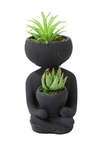 Yapay Çiçek Deposu Succulentli Buda Heykeli Siyah Yapay Bitkiler Dahil