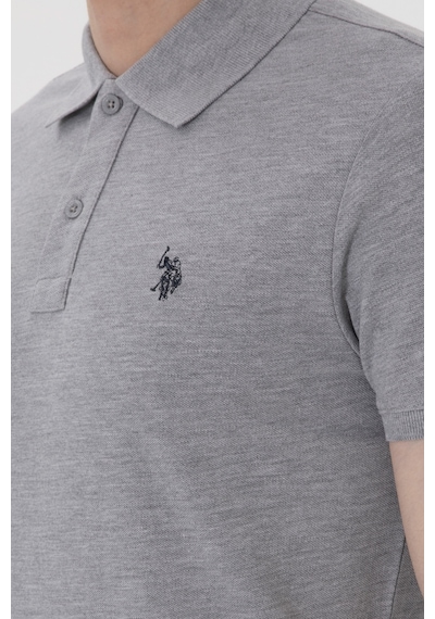 U.S. Polo Assn. Erkek Slim Fit Polo Yaka Gri Melanj Basic Tişört 50297984-VR086