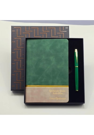 Mey İthalat Yeşil Şeritli Defter Ve Yeşil Metal Kalem Set Belirtilmemiş