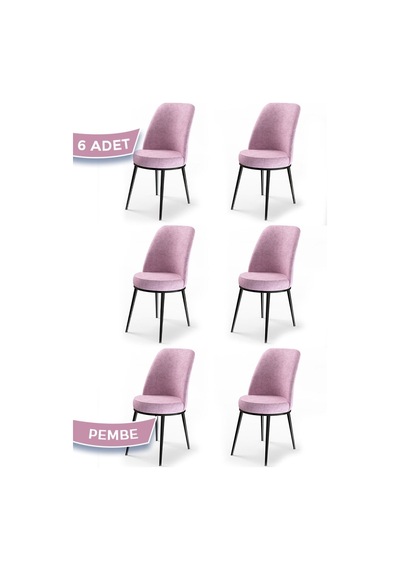 Canisa Concept Dexa Serisi Pembe Renk 6 Adet Sandalye, Renk Pembe, Ayaklar Siyah Pembe