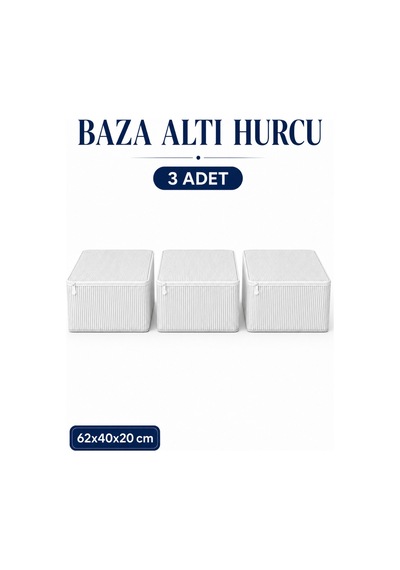 Hurç Seti Fermuarlı Çizgili Baza Altı Hurcu Yorgan Battaniye Kıyafet Saklama Organizeri 3'lü Gri
