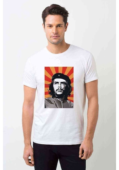Che Guevara Red Yellow Baskılı Beyaz Erkek Tshirt