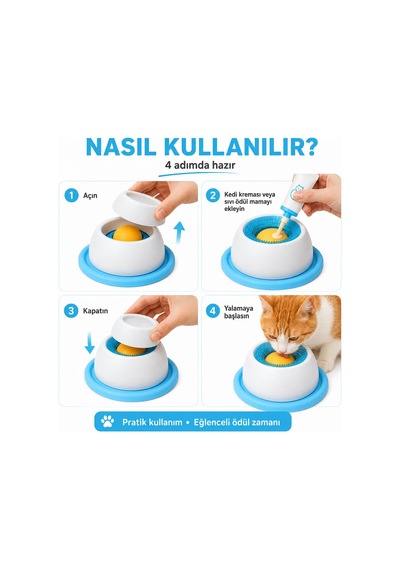 Madpet Kedi Kreması Yalama Oyuncağı Turuncu, Döner Toplu Sıvı Ödü