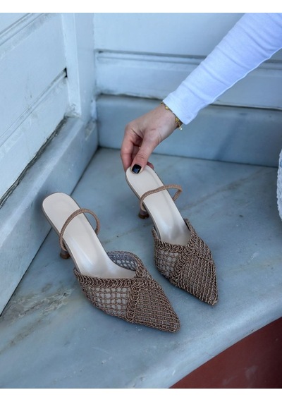 Ervanın Butiği Vizon Örgü Leay Lastikli Kadın Stiletto-6148