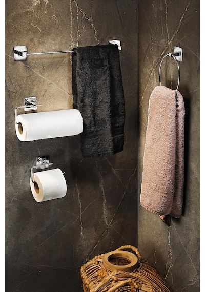 Yapışkanlı Krom 4'lü Banyo & Mutfak Havluluk Seti Wc Kağıtlık, Rulo, Çember Ve Uzun Havlu Askısı, Krom Diğer