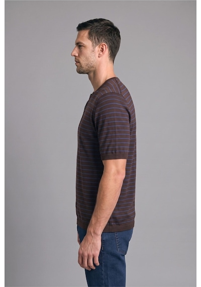 Defacto %100 Pamuk Standart Fit Henley Yaka Çizgili Kısa Kollu Triko Tişört I2753ax26hsbn534 Kahve-bn534