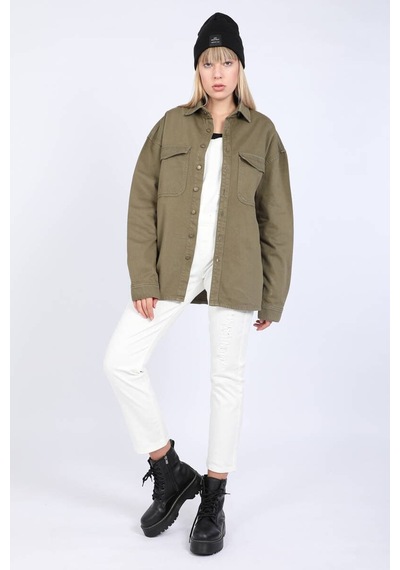 Banny Jeans Kadın Oversize Jean Gömlek Haki