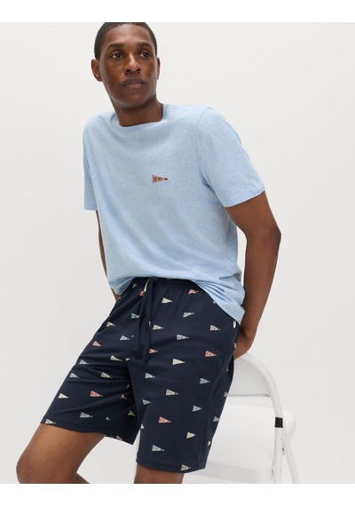 Marks & Spencer Desenli Pamuklu Pijama Takımı T07000079 Mavi Mix