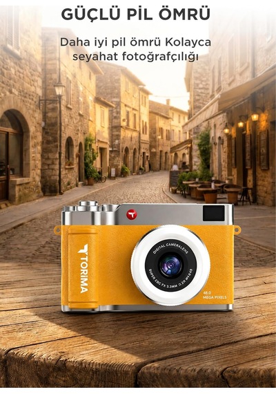 Mini Dijital Retro Kamera Cmr50 Sarı 48mp Selfie Video Vlog Kamerası