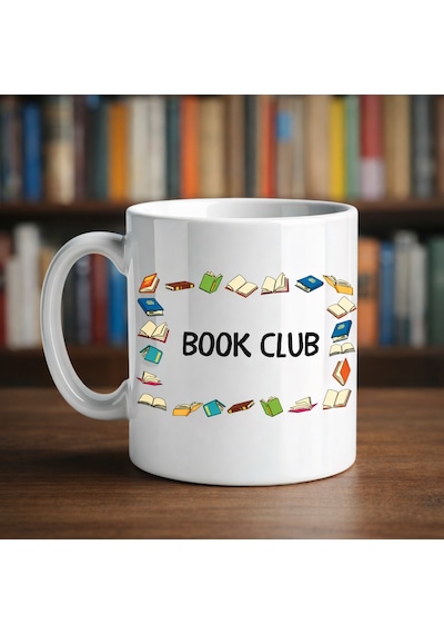 Book Club Yazılı Kupa Model 244 Kitap Temalı Renkli Baskılı Seramik Kahve Kupası Diğer